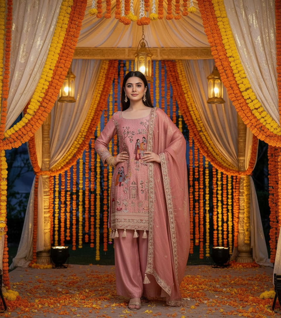 Elegant Multicolor Embroidered Kurti Suit Set with Dupatta